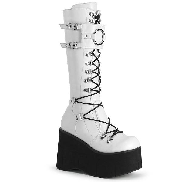 Demonia Women's Kera-200 Knee High Platform Boots - White Vegan Leather D4816-70US Clearance